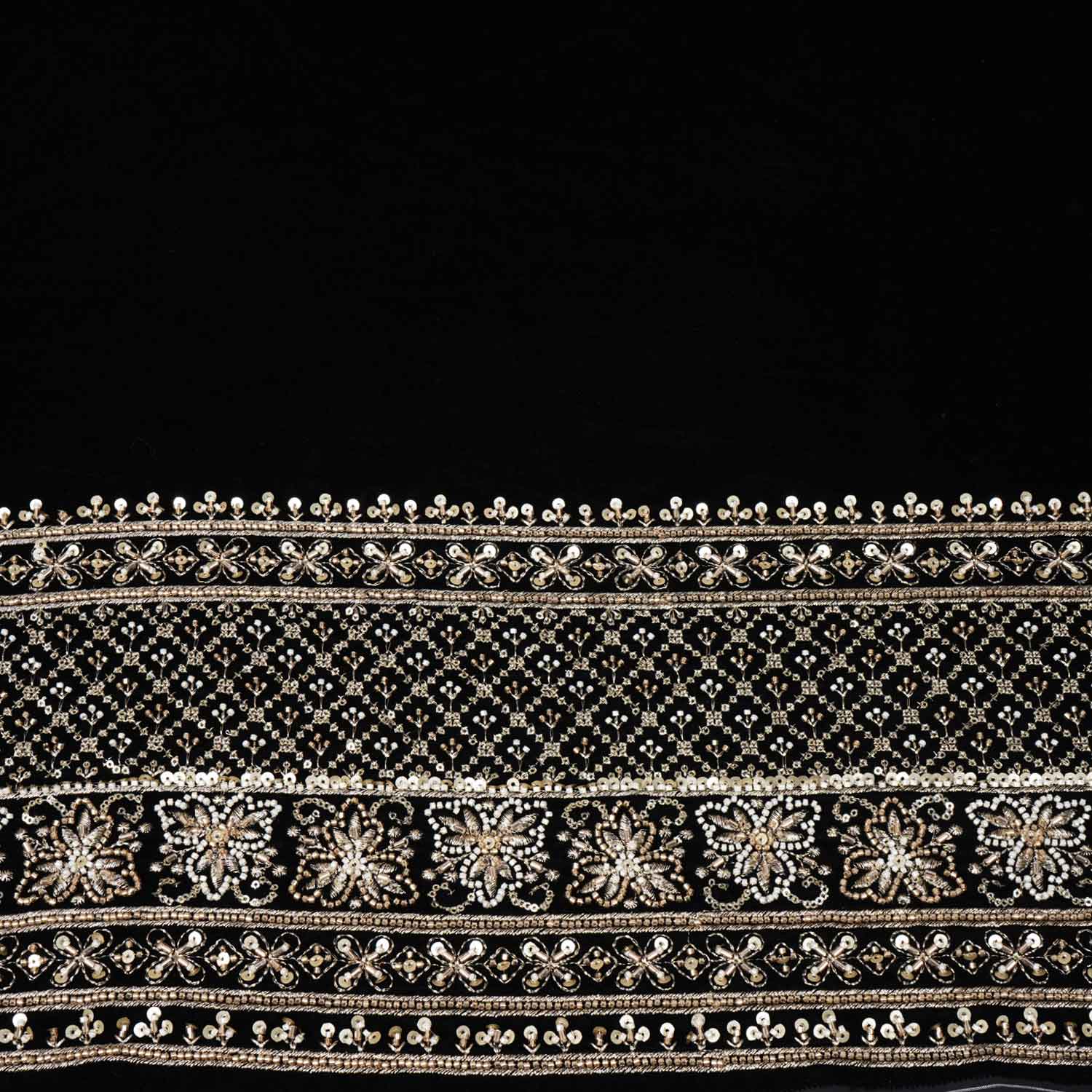 Black Border work Cutdana Embroidery Micro Velvet 9000 SC-28000 - TradeUNO