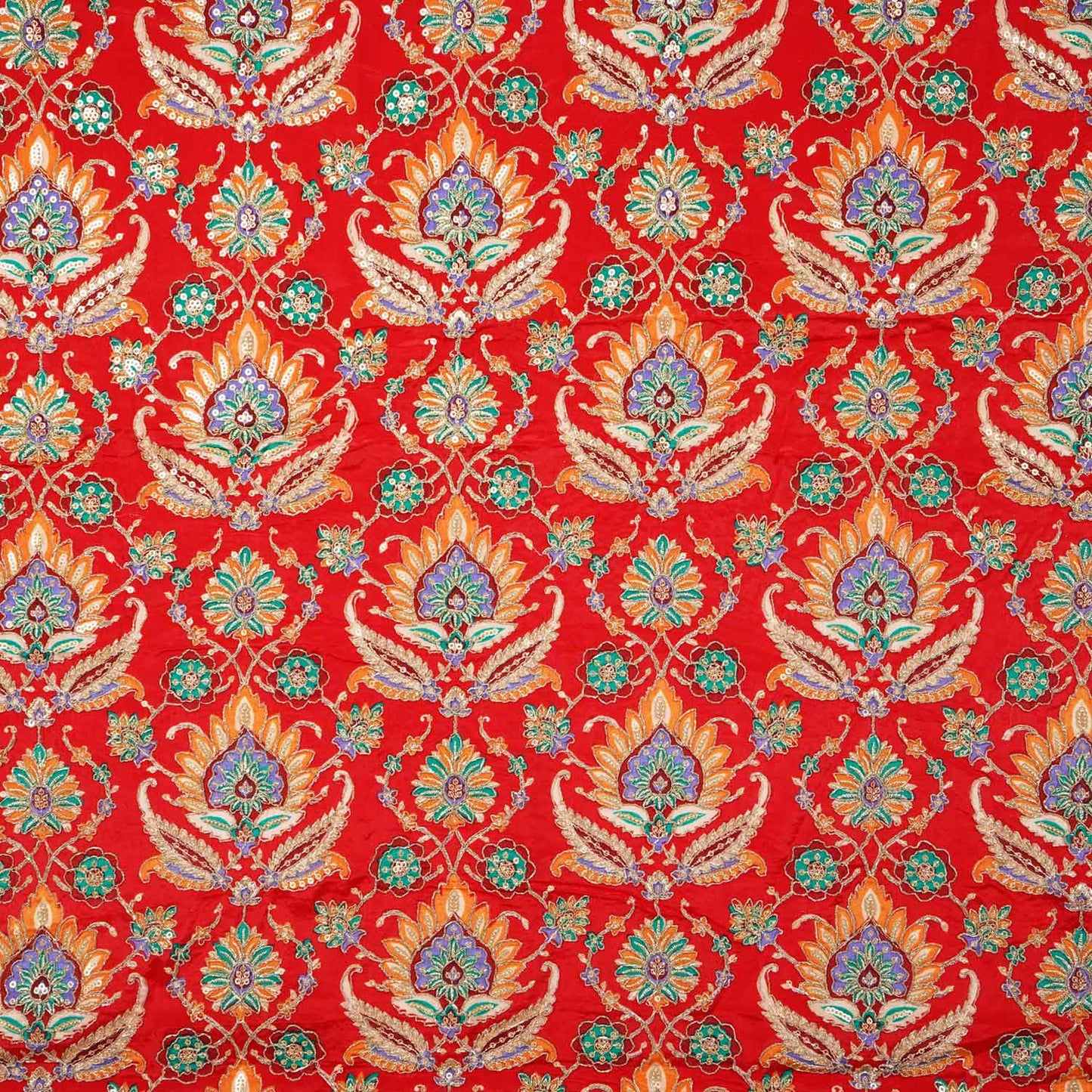 Marron Position Print Zari Embroidery Crepe Fabric NF-28002