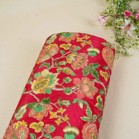 Pink Position Print Zari Embroidery Crepe Fabric NF-28005