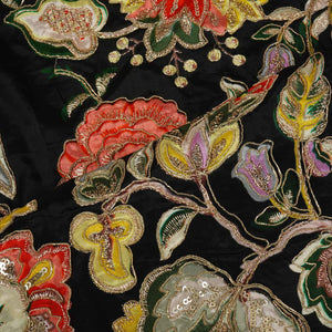Black Position Print Zari Embroidery Crepe Fabric NF-28006 - TradeUNO