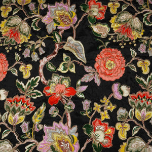 Black Position Print Zari Embroidery Crepe Fabric NF-28006 - TradeUNO