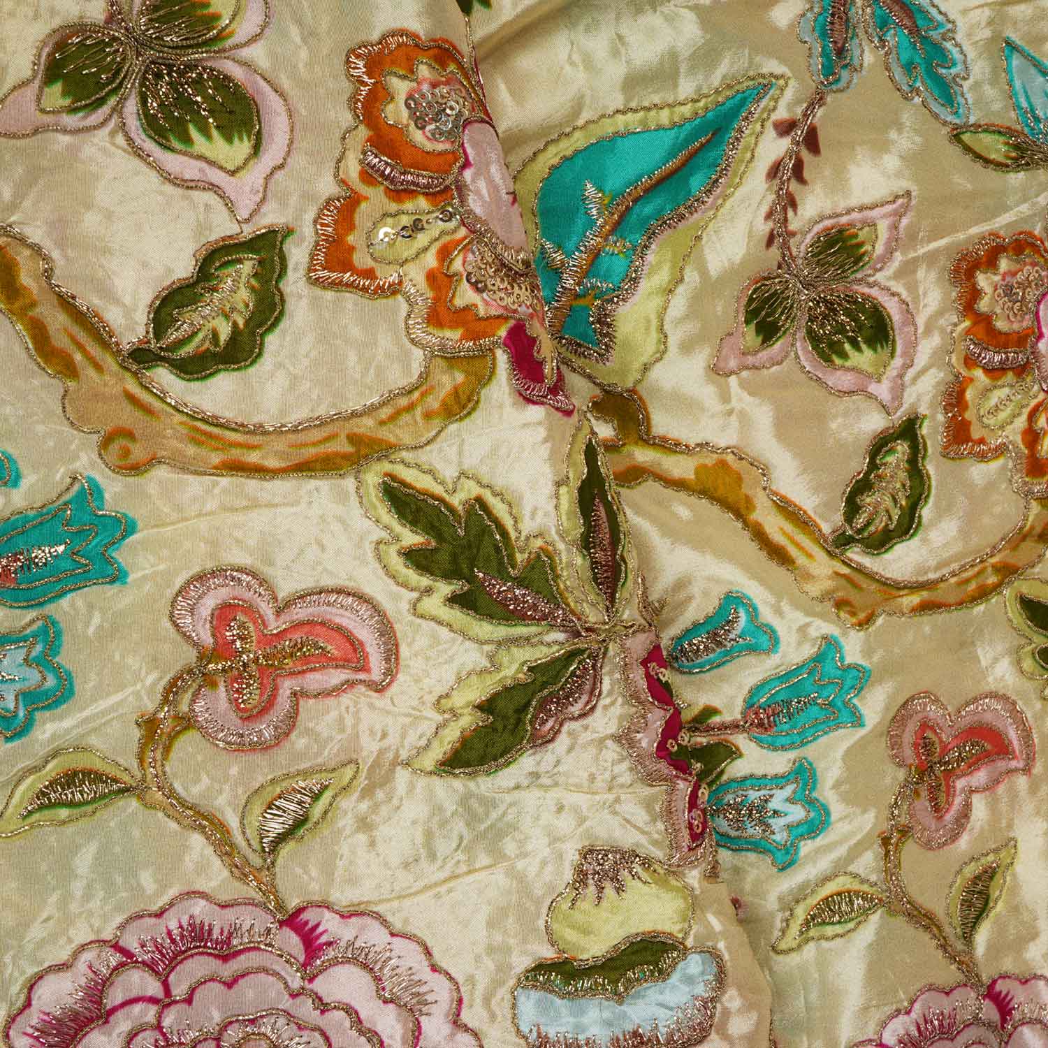 Cream Position Print Zari Embroidery Crepe Fabric NF-28008 - TradeUNO
