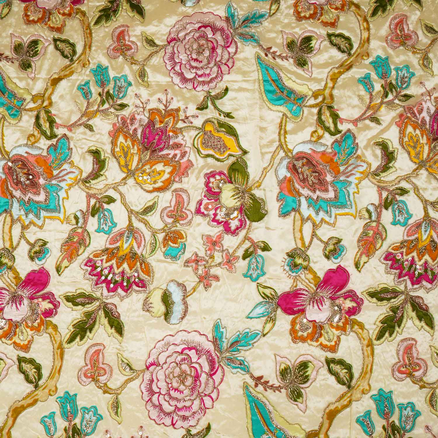 Cream Position Print Zari Embroidery Crepe Fabric NF-28008 - TradeUNO