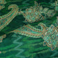 Parrot Green Position Print Zari Embroidery Chinnon Fabric NF-28011