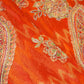 Orange Position Print Zari Embroidery Chinnon Fabric NF-28013