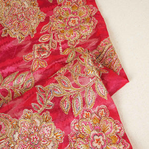 Magenta Pink Position Print Zari Embroidery Chinnon Fabric NF-28014 - TradeUNO