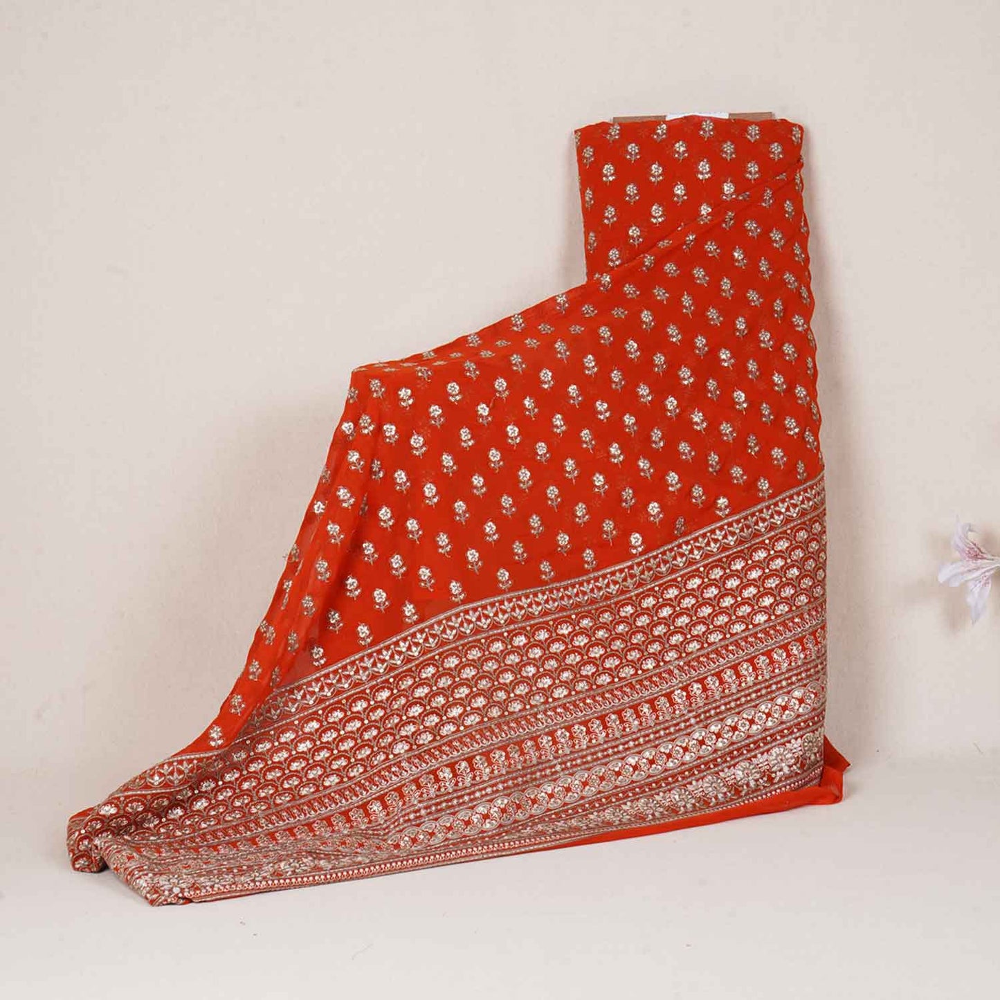 Orange Sabyasachi Zari Embroidery Georgette Fabric DR-28016