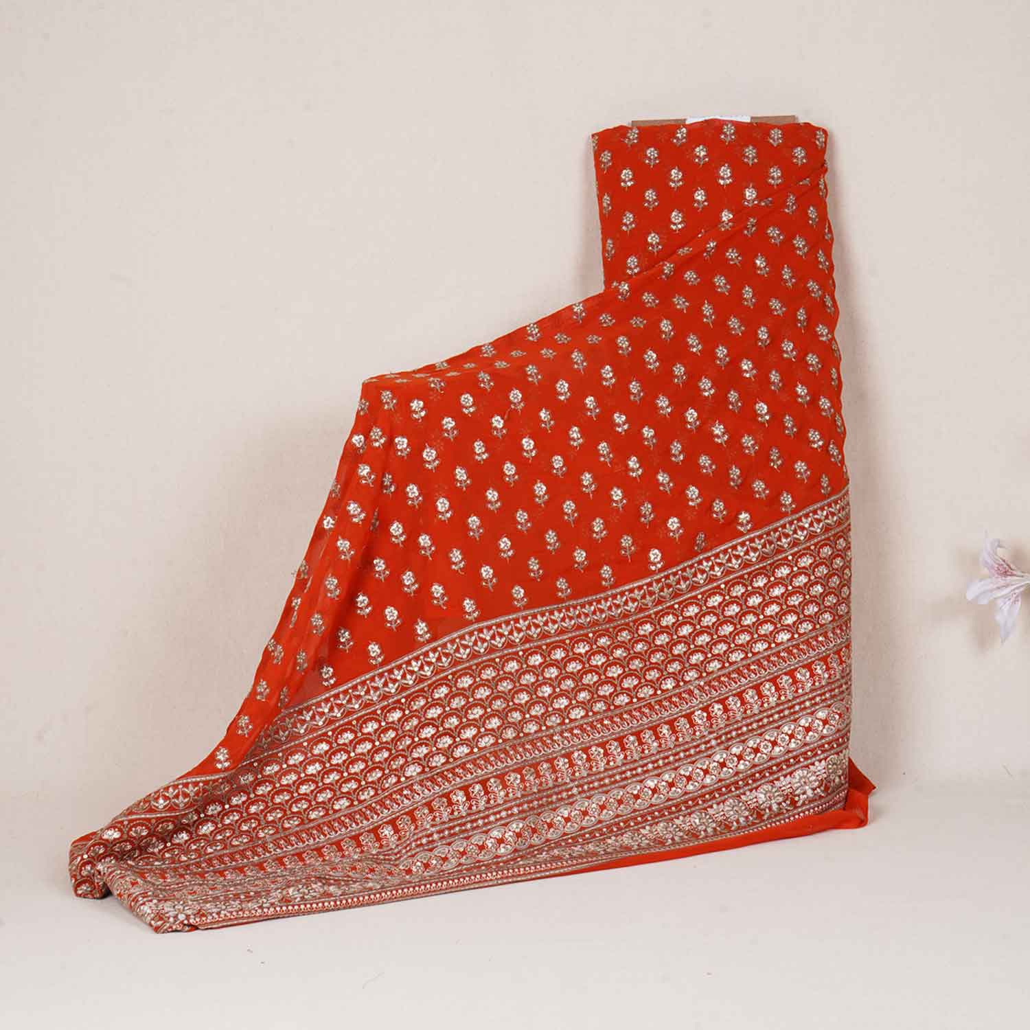 Orange Sabyasachi Zari Embroidery Georgette Fabric DR-28016 - TradeUNO