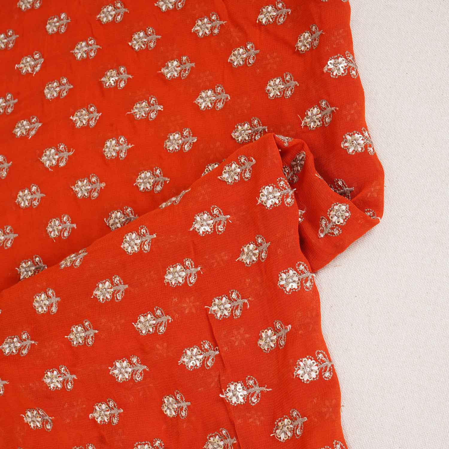 Orange Sabyasachi Zari Embroidery Georgette Fabric DR-28016 - TradeUNO