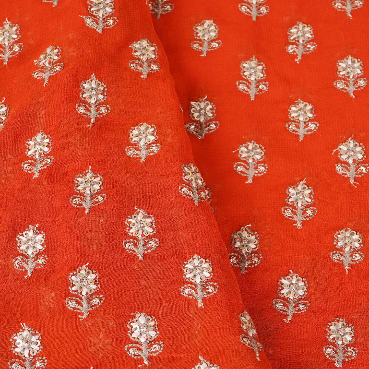 Orange Sabyasachi Zari Embroidery Georgette Fabric DR-28016