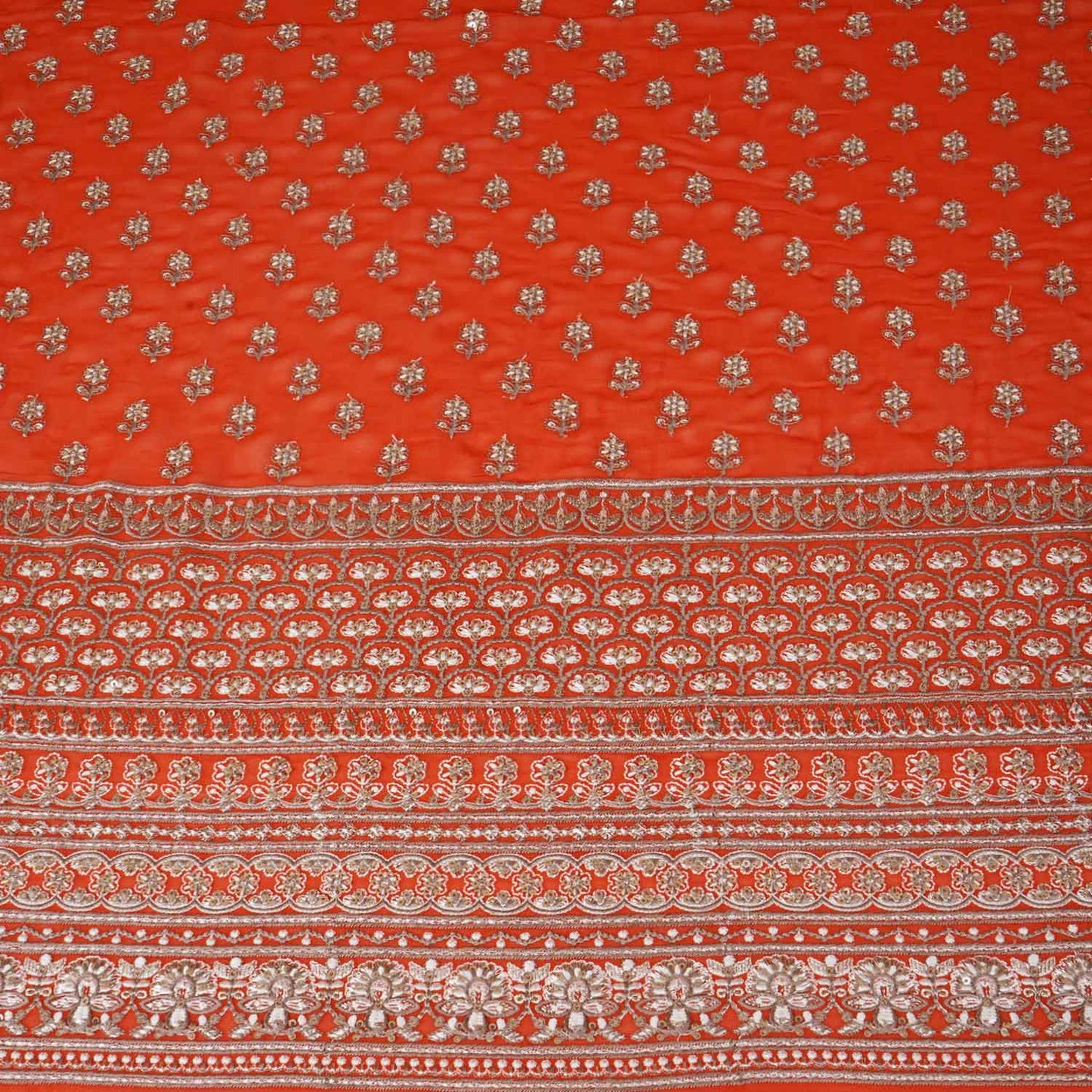 Orange Sabyasachi Zari Embroidery Georgette Fabric DR-28016