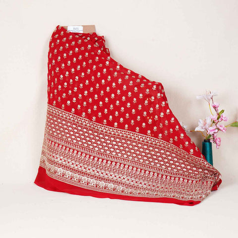 Red Sabyasachi Zari Embroidery Georgette Fabric DR-28017