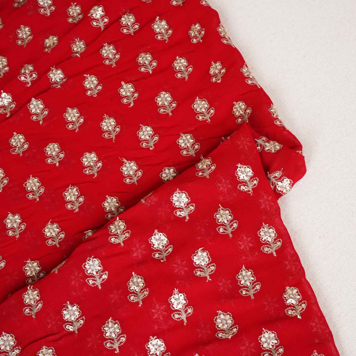 Red Sabyasachi Zari Embroidery Georgette Fabric DR-28017
