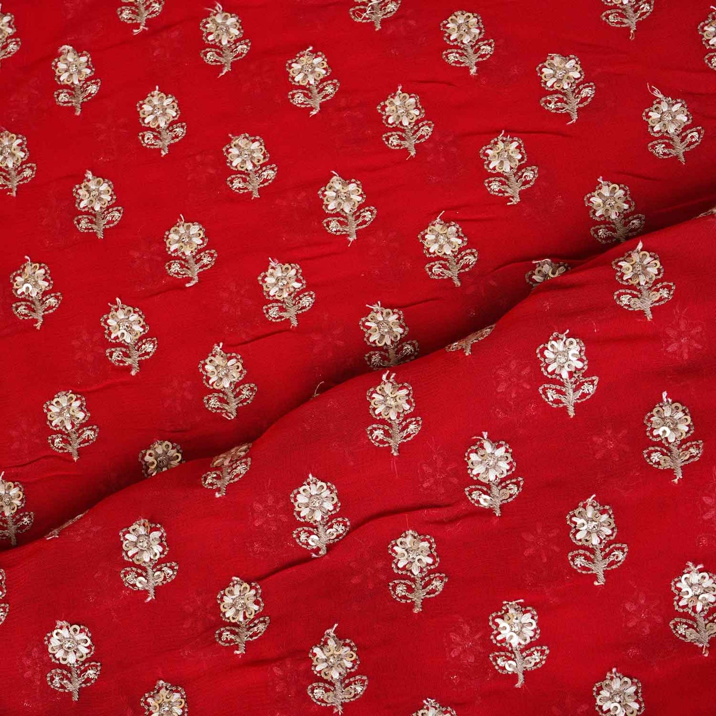 Red Sabyasachi Zari Embroidery Georgette Fabric DR-28017