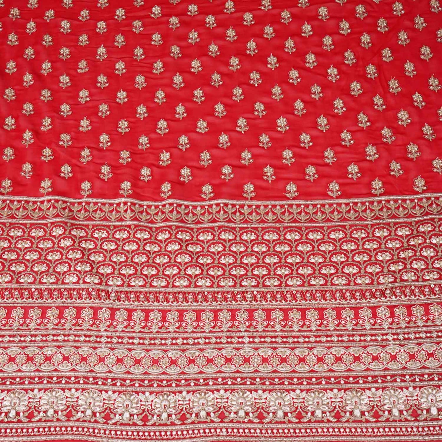 Red Sabyasachi Zari Embroidery Georgette Fabric DR-28017