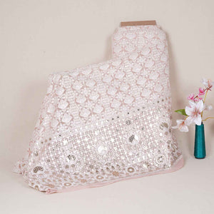 Peach Chikankari Embroidery Georgette Fabric DR-28020 - TradeUNO