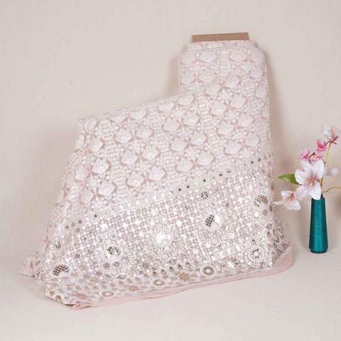 Peach Chikankari Embroidery Georgette Fabric DR-28020