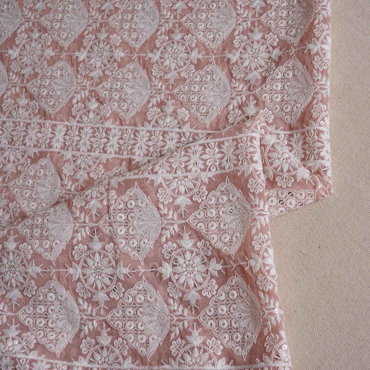 Peach Chikankari Embroidery Georgette Fabric DR-28020