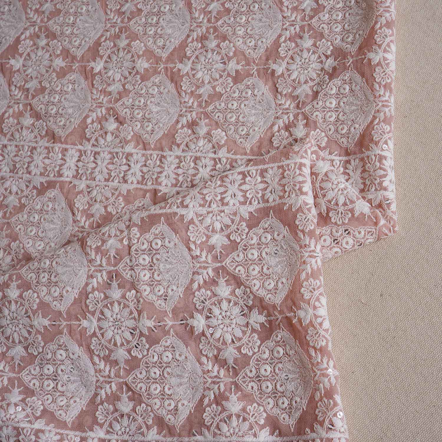 Peach Chikankari Embroidery Georgette Fabric DR-28020 - TradeUNO