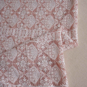 Peach Chikankari Embroidery Georgette Fabric DR-28020 - TradeUNO
