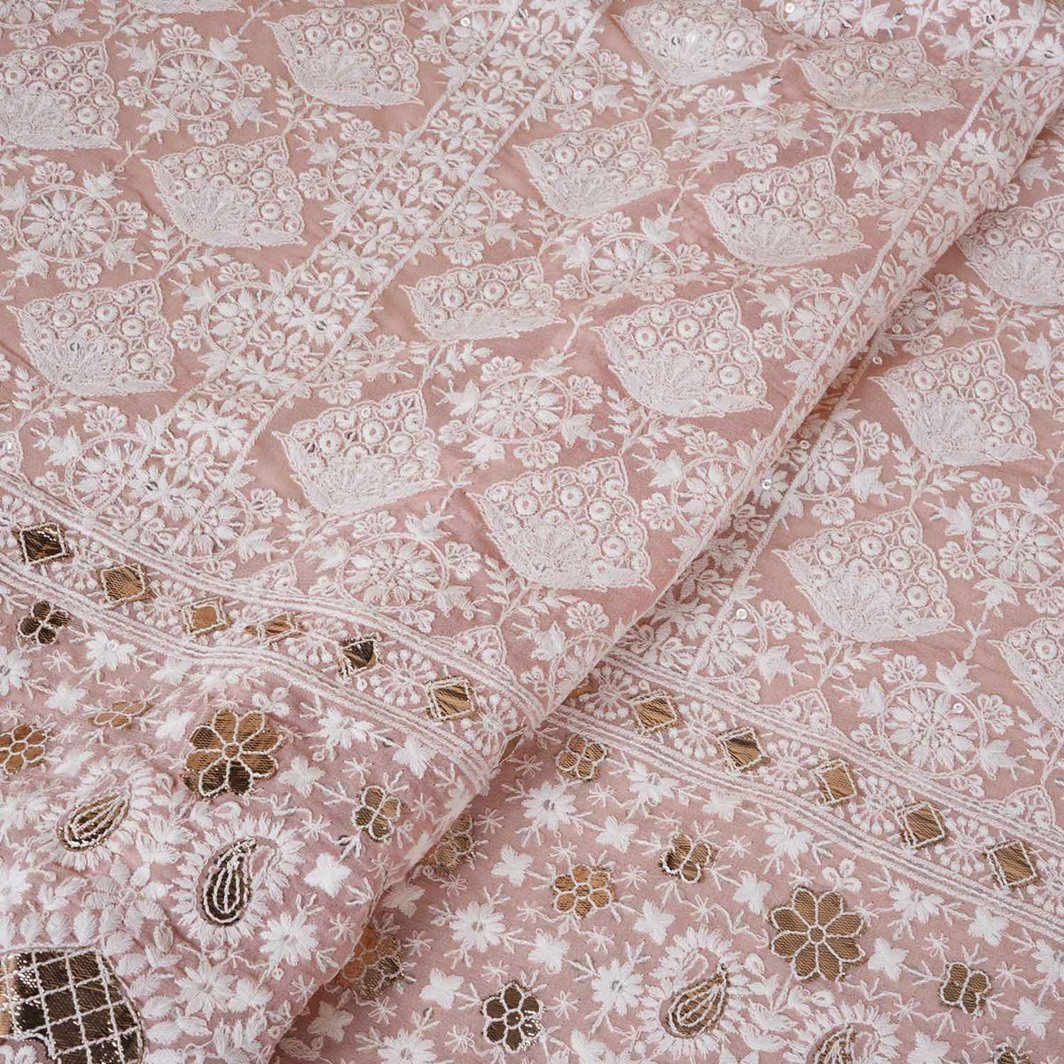 Peach Chikankari Embroidery Georgette Fabric DR-28020 - TradeUNO