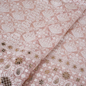 Peach Chikankari Embroidery Georgette Fabric DR-28020 - TradeUNO