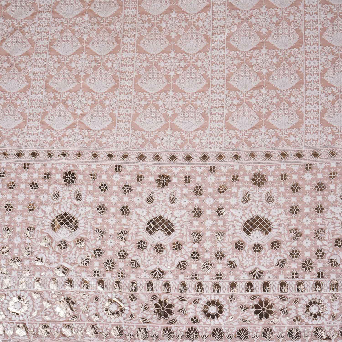 Peach Chikankari Embroidery Georgette Fabric DR-28020 - TradeUNO