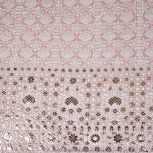Peach Chikankari Embroidery Georgette Fabric DR-28020 - TradeUNO