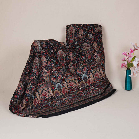 Black Traditional Zari Embroidery Georgette Fabric DR-28021