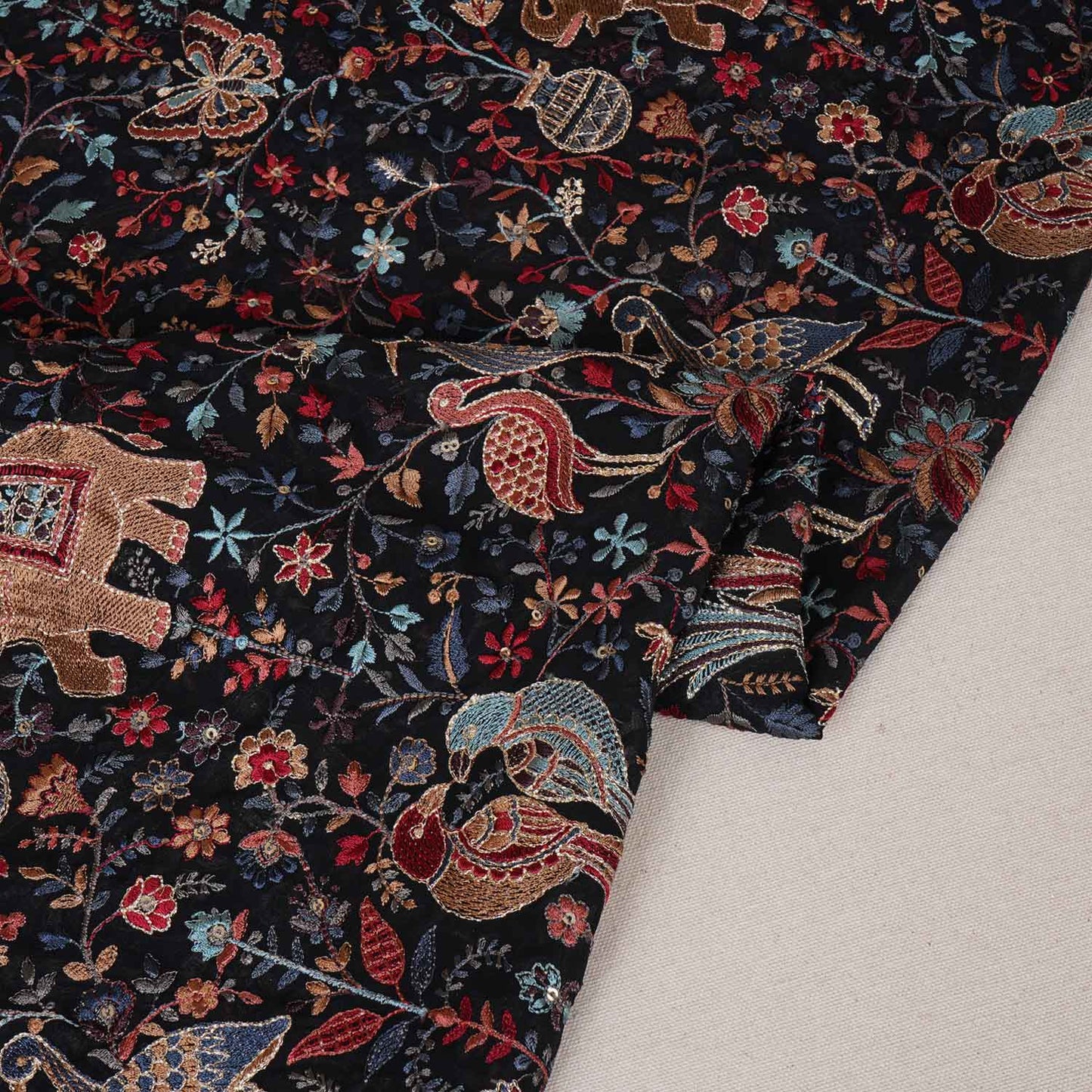 Black Traditional Zari Embroidery Georgette Fabric DR-28021