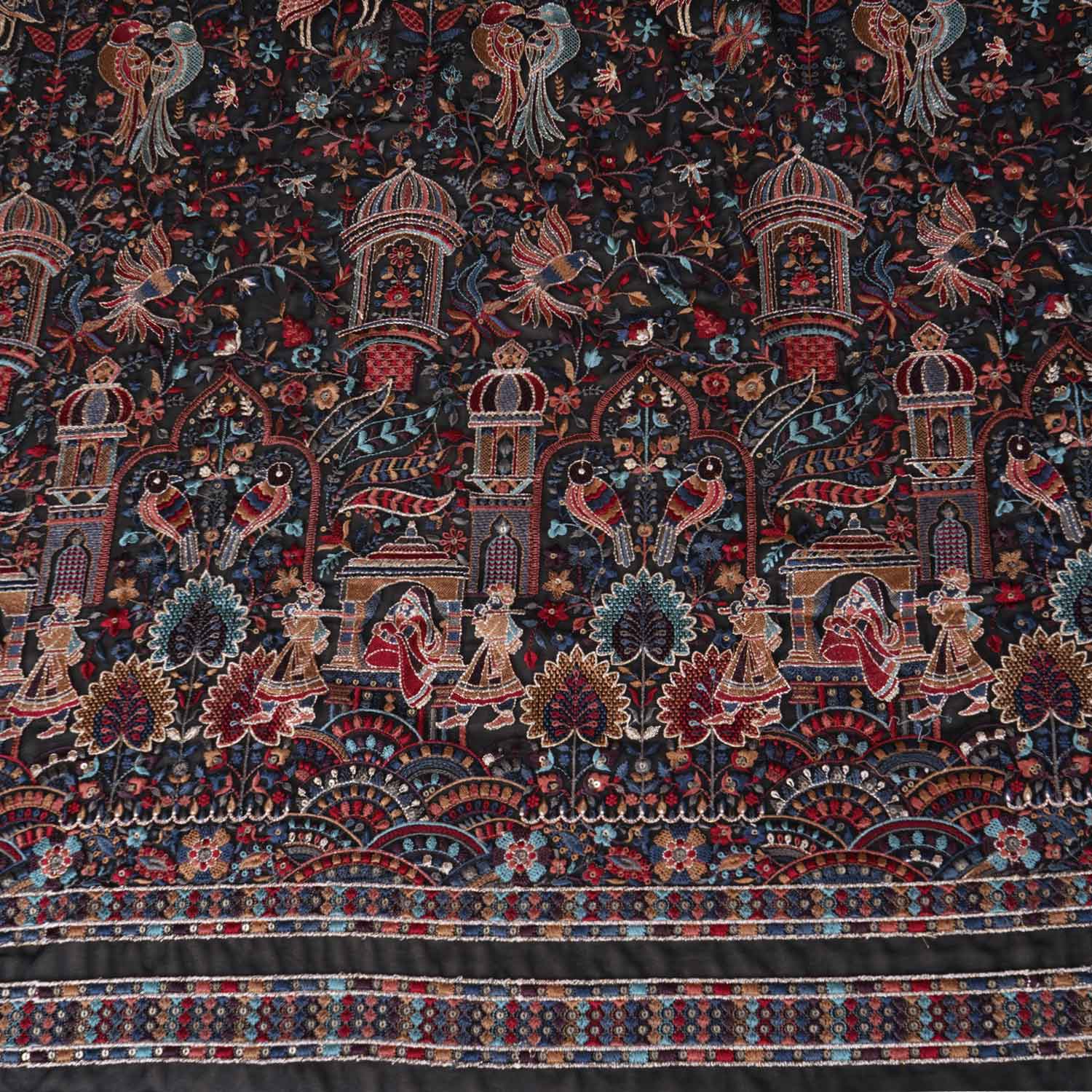Black Traditional Zari Embroidery Georgette Fabric DR-28021 - TradeUNO