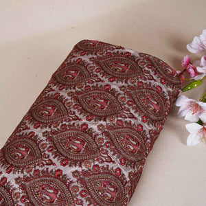 Beige Kashmiri Embroidery Raw Silk Fabric DR-28024 - TradeUNO