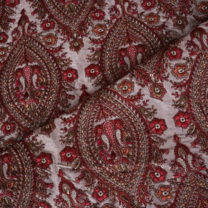 Beige Kashmiri Embroidery Raw Silk Fabric DR-28024 - TradeUNO