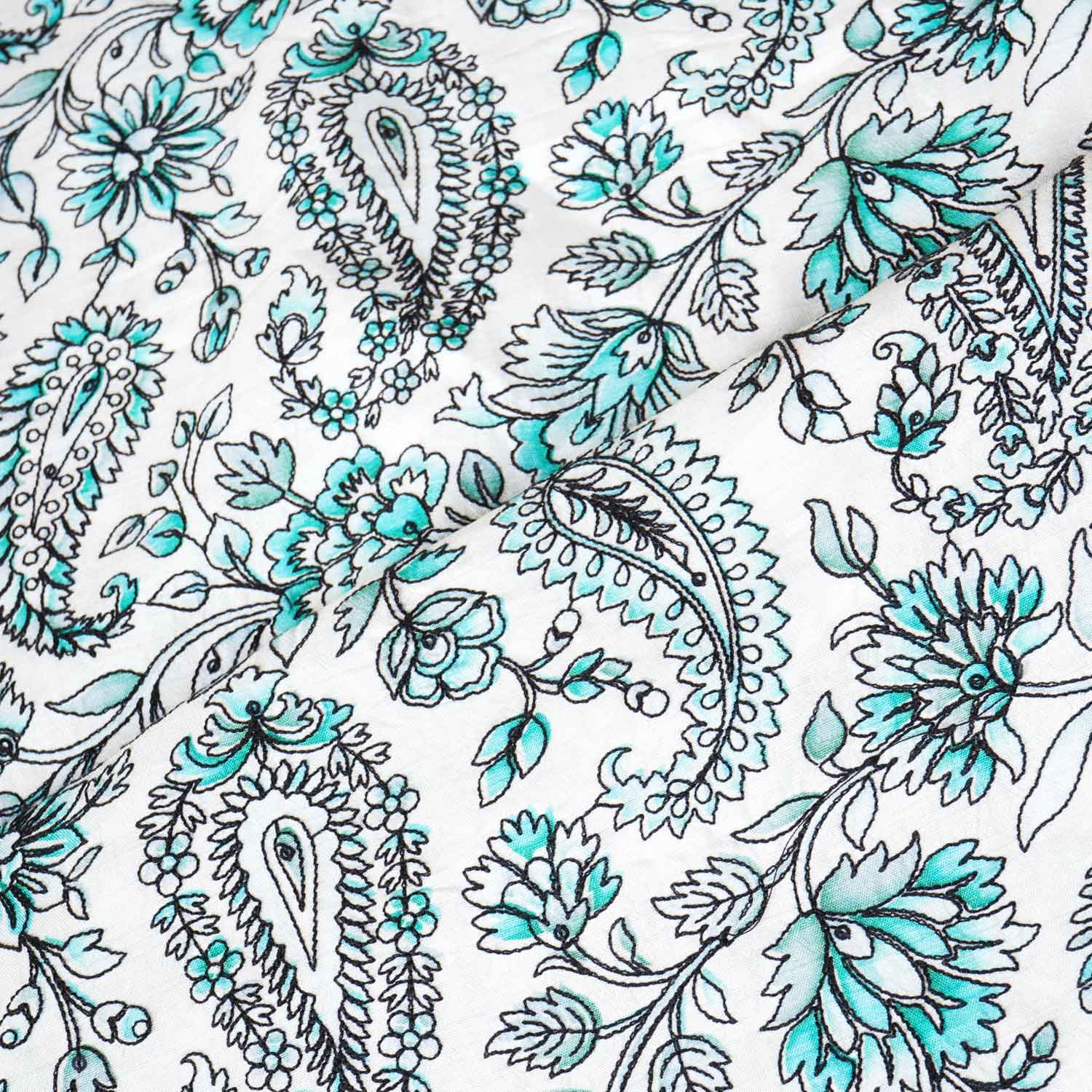 Light Pista Kashmiri Embroidery Raw Silk Fabric DR-28025 - TradeUNO