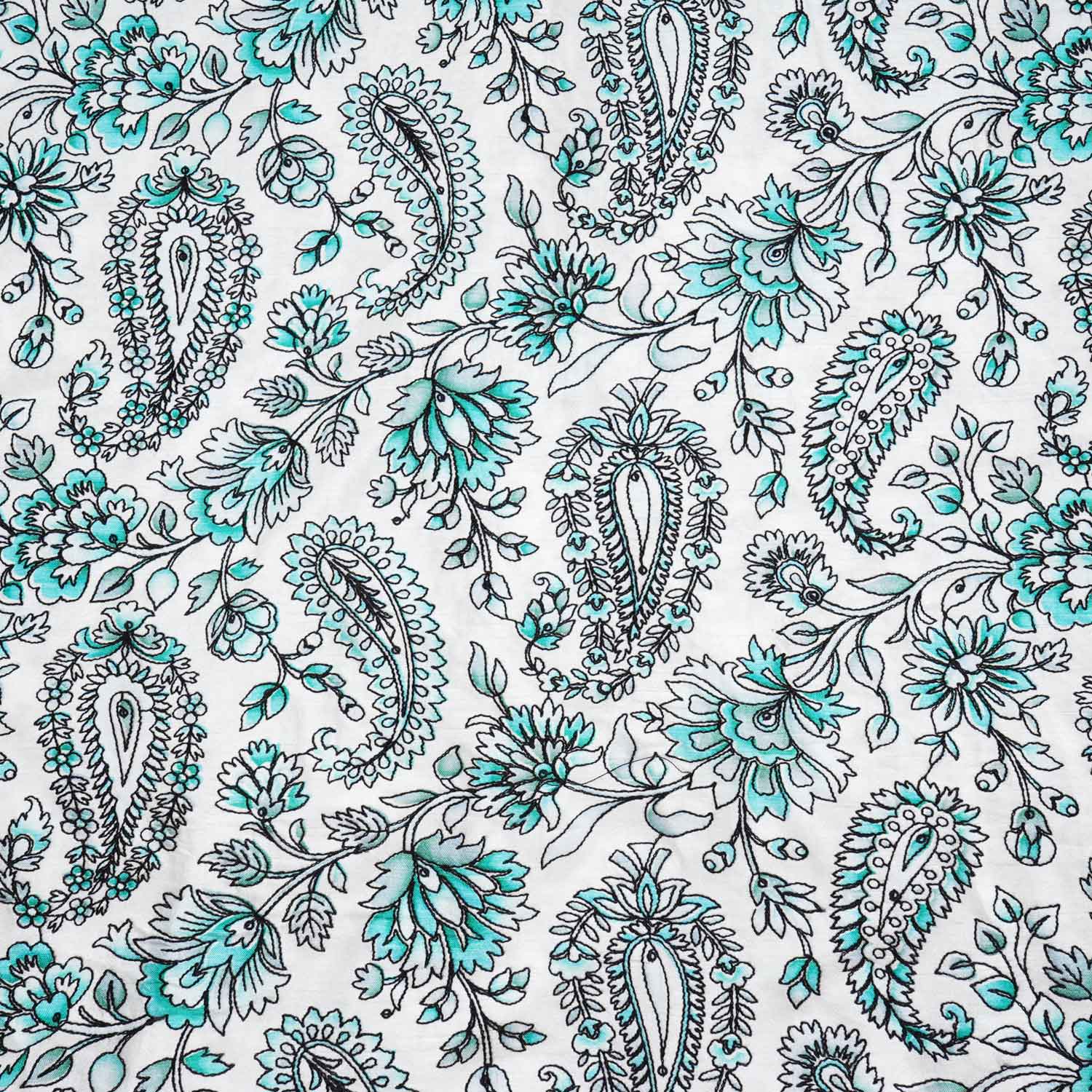 Light Pista Kashmiri Embroidery Raw Silk Fabric DR-28025 - TradeUNO