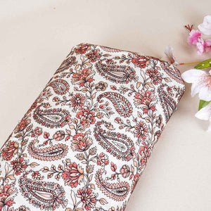 Light Peach Kashmiri Embroidery Raw Silk Fabric DR-28026 - TradeUNO
