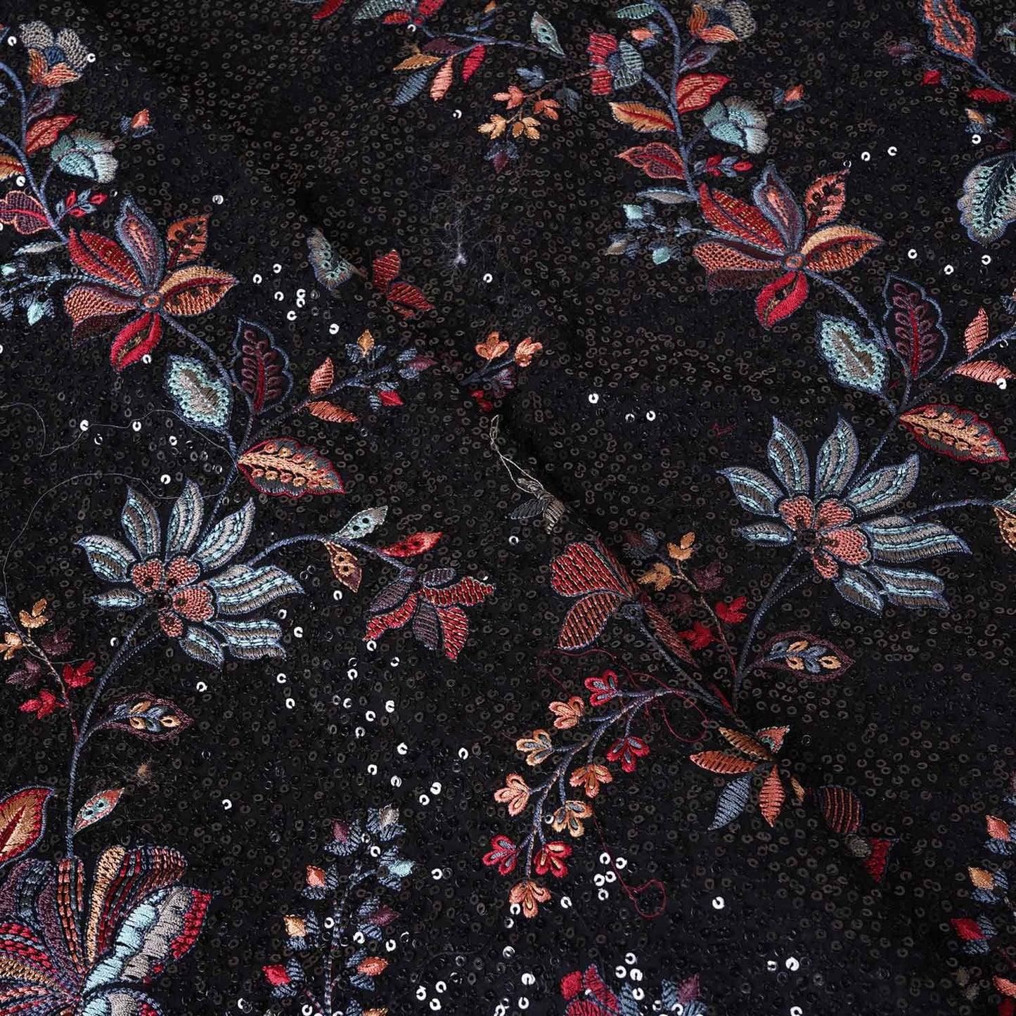 Black Floral Thread Embroidery Georgette Fabric DRAJ-28027