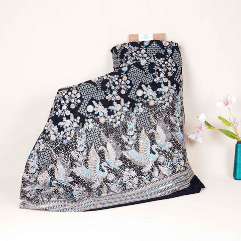 Navy Blue Parsi Gara Embroidery Georgette Fabric DR-28029