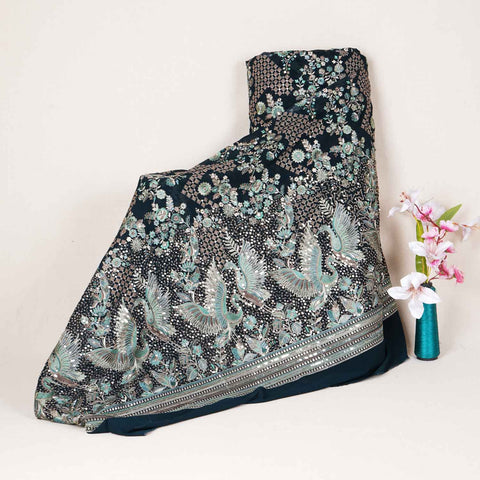 Dark Green Parsi Gara Embroidery Georgette Fabric DR-28030