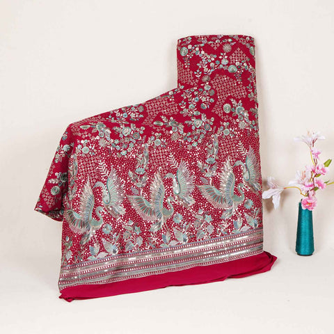 Magenta Parsi Gara Embroidery Georgette Fabric DR-28031