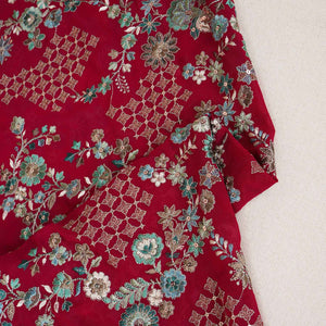 Magenta Parsi Gara Embroidery Georgette Fabric DR-28031 - TradeUNO