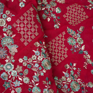 Magenta Parsi Gara Embroidery Georgette Fabric DR-28031 - TradeUNO