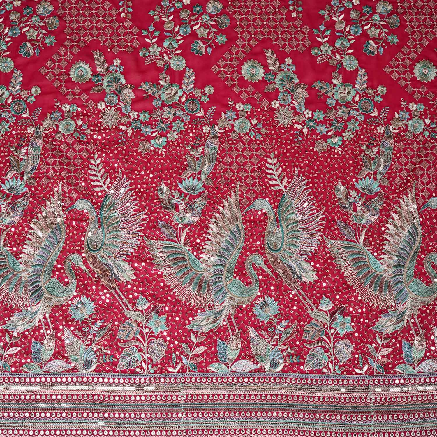 Magenta Parsi Gara Embroidery Georgette Fabric DR-28031 - TradeUNO