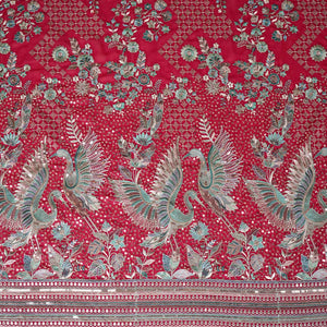Magenta Parsi Gara Embroidery Georgette Fabric DR-28031 - TradeUNO
