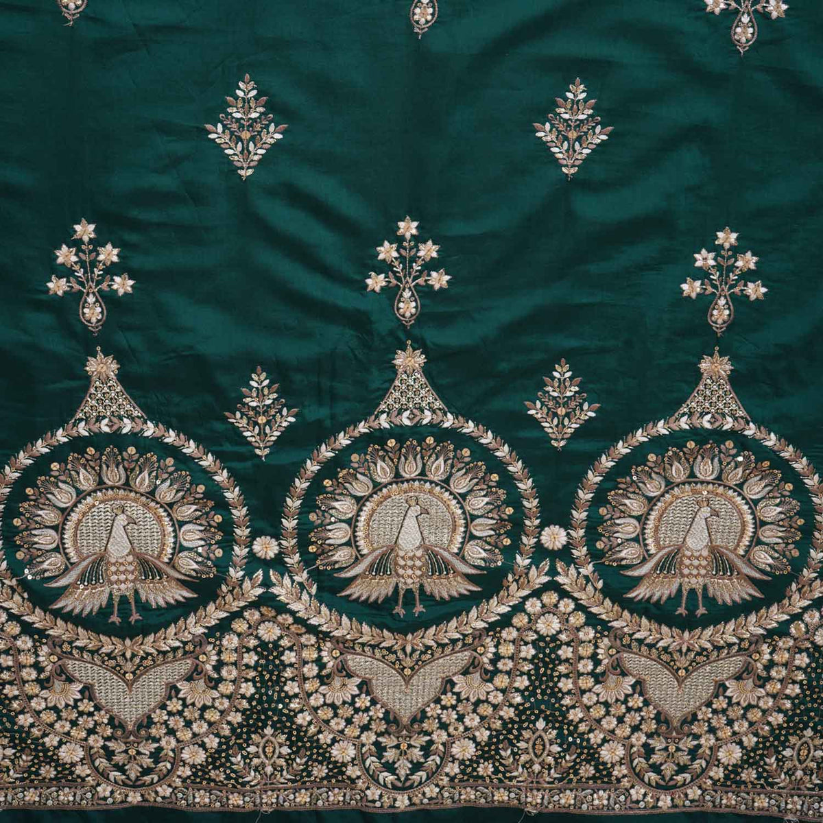 Green Parsi thread Embroidery Russian Silk Fabric DR-28032 - TradeUNO