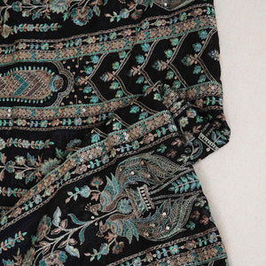 Black Traditional Zari Embroidery Georgette Fabric DR-28035 - TradeUNO