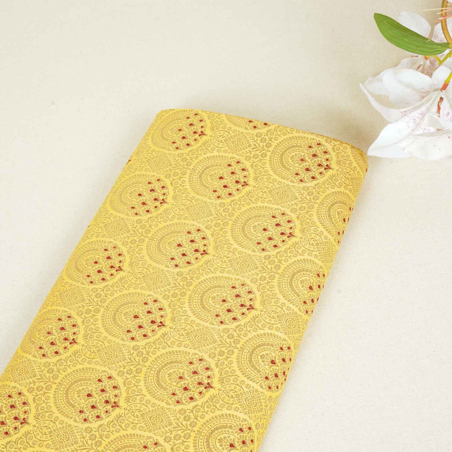 Yellow Jaal with Mina Buta Brocade Fabric KR-28042