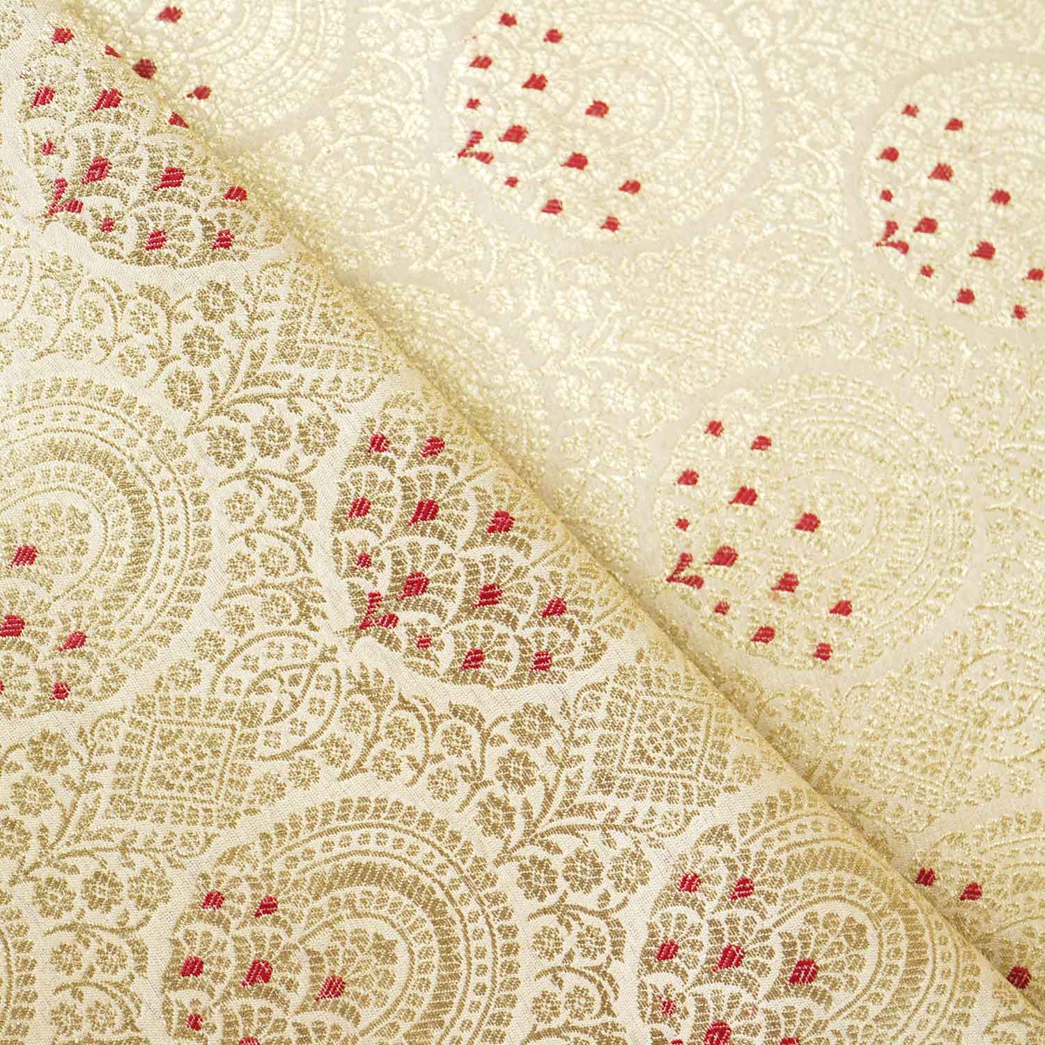 Cream Jaal with Mina Buta Brocade Fabric KR-28047 - TradeUNO