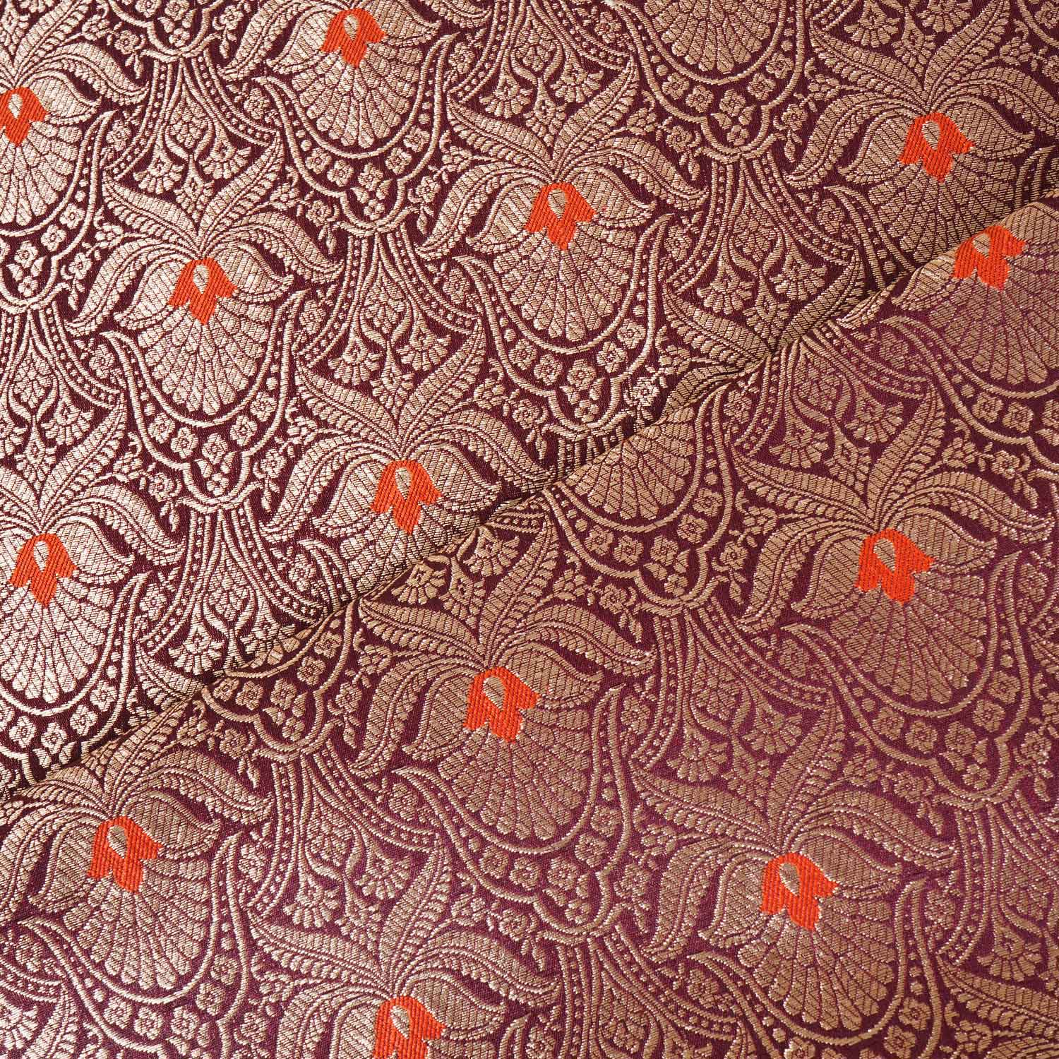 Wine Mina Buta Jaal Brocade Fabric KR-28053 - TradeUNO
