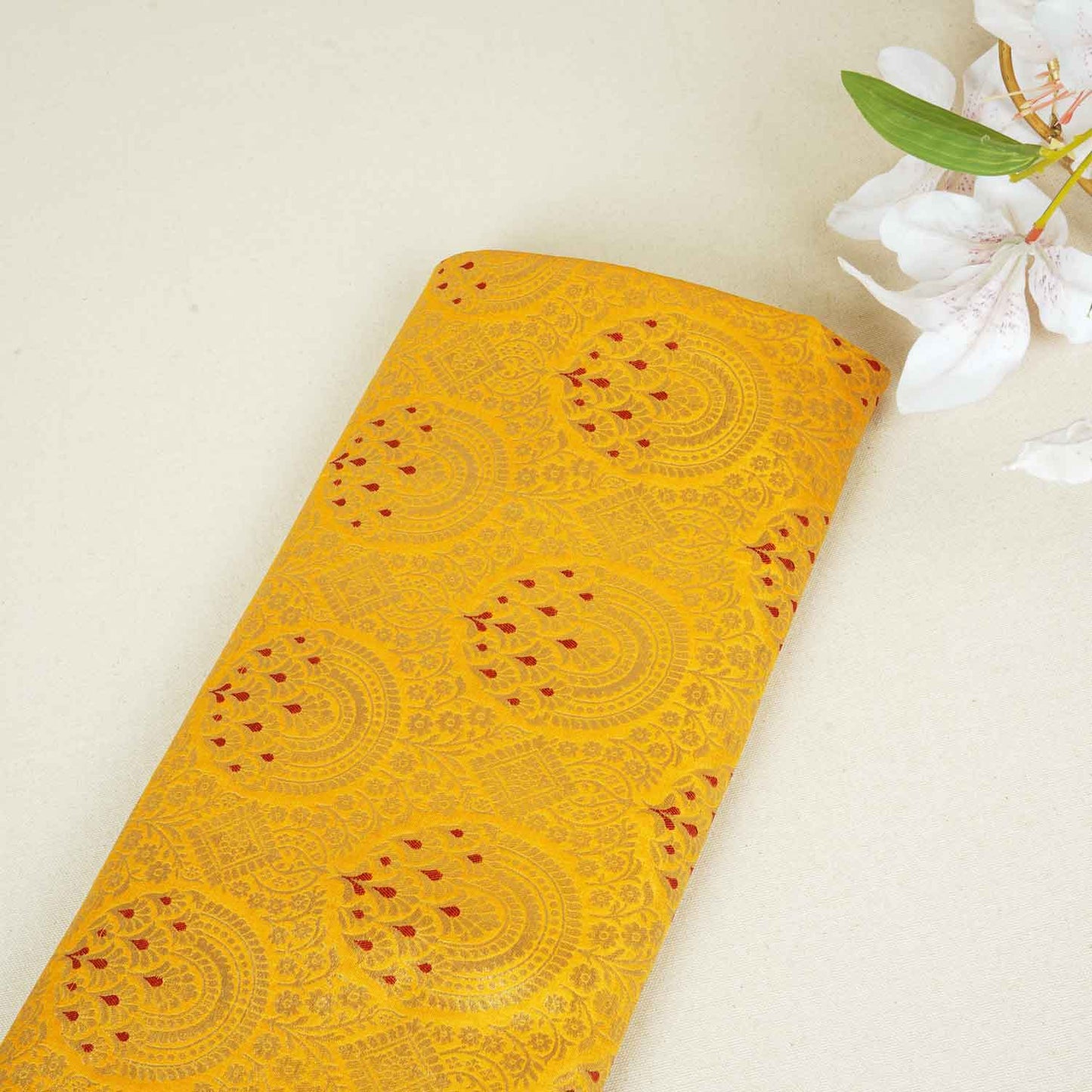 Yellow Jaal with Mina Buta Brocade Fabric KR-28055